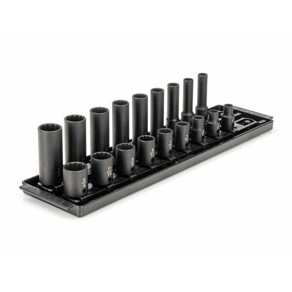 Tekton 3/8 Inch Drive 12-Point Impact Socket Set with Rails, 18-Piece (5/16-3/4 in.) SID91212